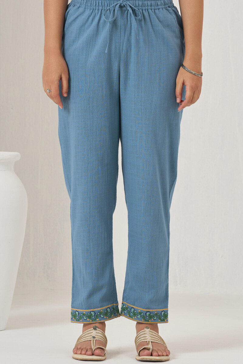 Blue Handcrafted Gauze Slub Narrow Pants