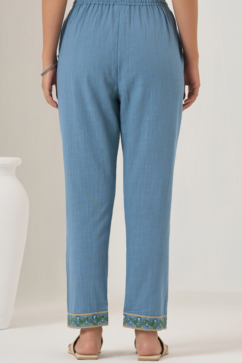 Blue Handcrafted Gauze Slub Narrow Pants