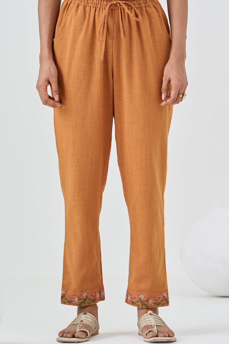 Mustard Handcrafted Gauze Slub Narrow Pants