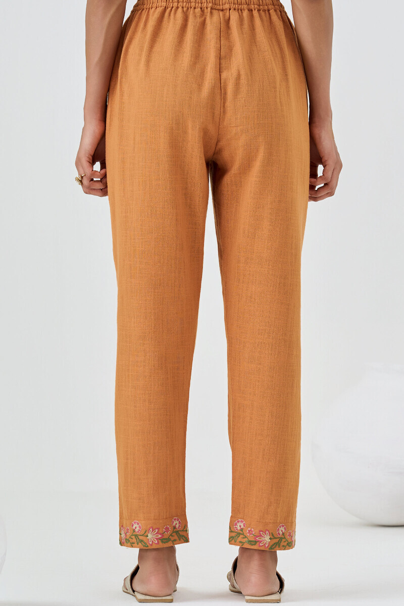 Mustard Handcrafted Gauze Slub Narrow Pants