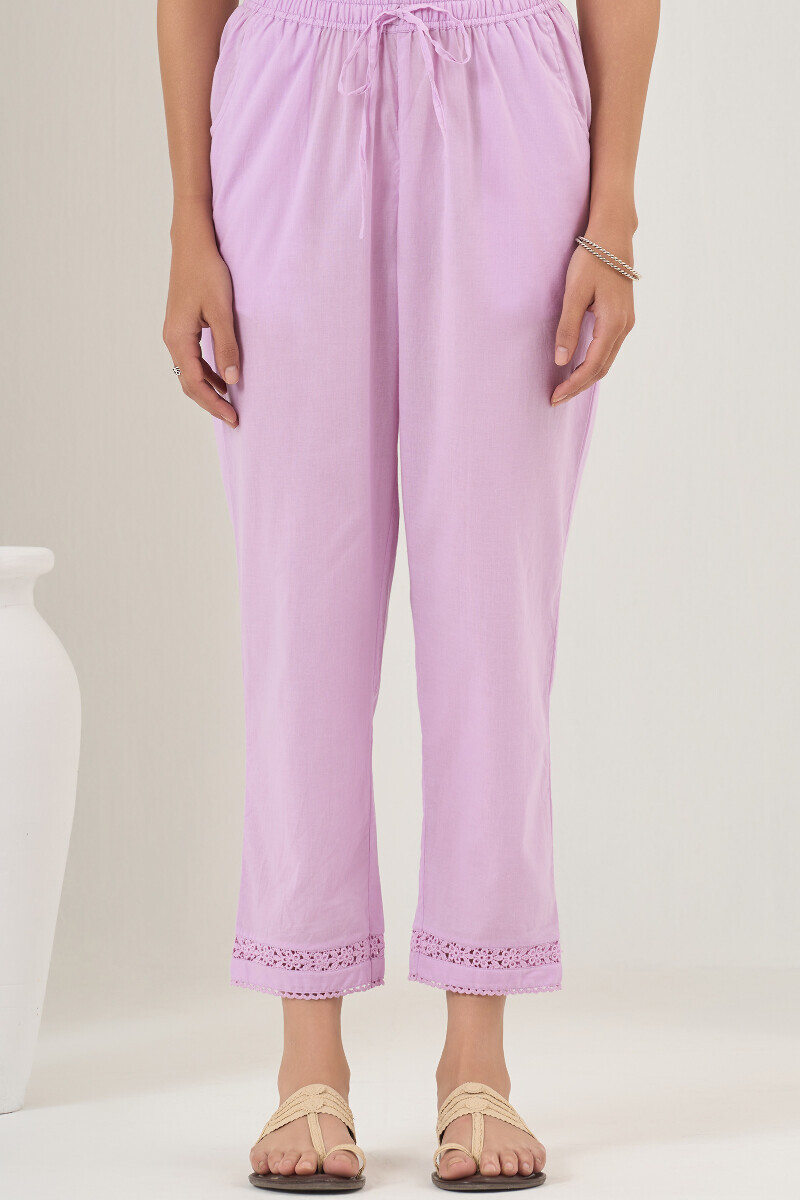 Purple Handcrafted Cotton Narrow Pants