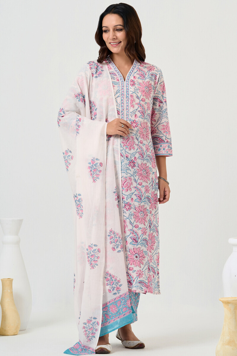 Blue Hand Block Printed Cotton Narrow Pants