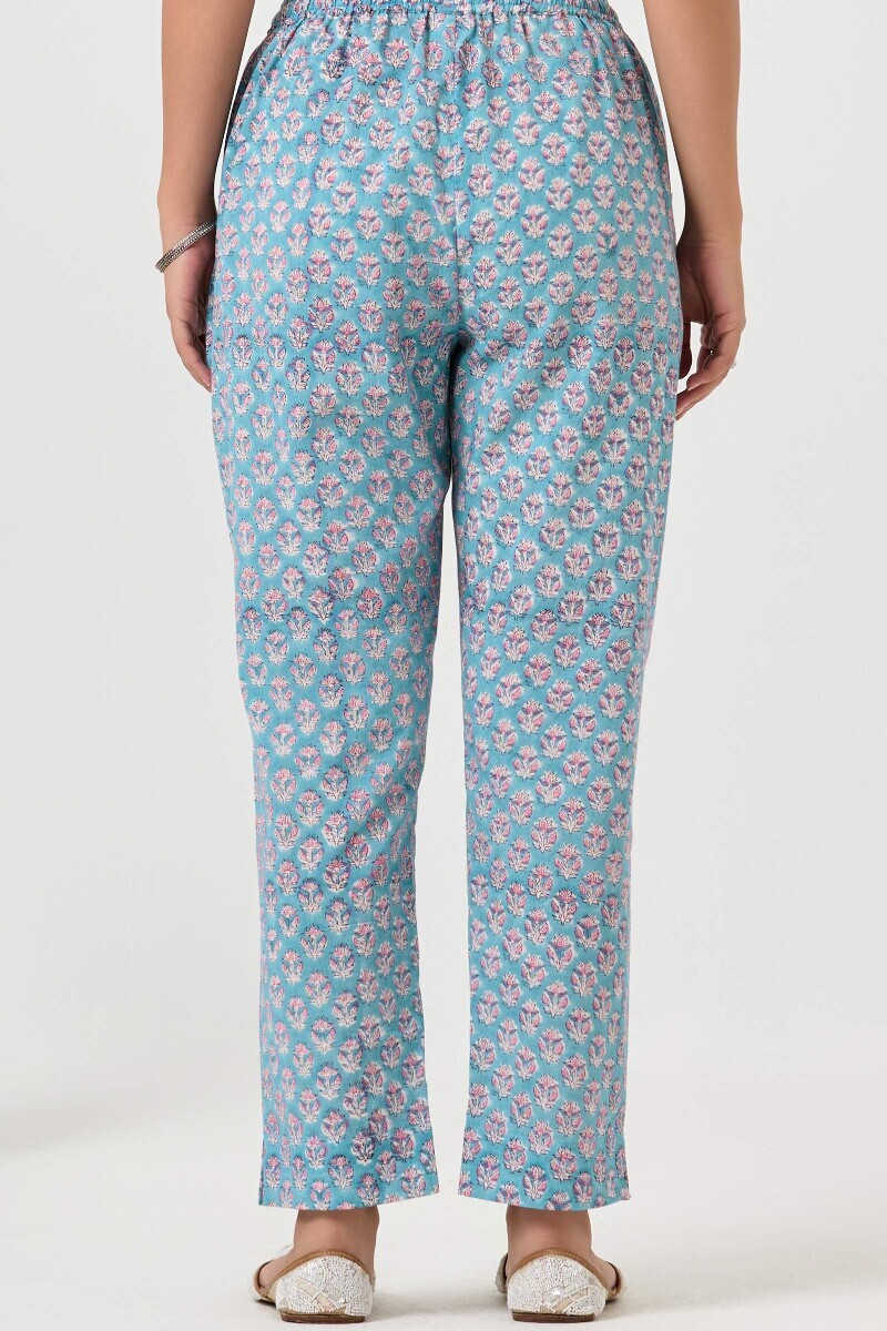 Blue Hand Block Printed Cotton Narrow Pants
