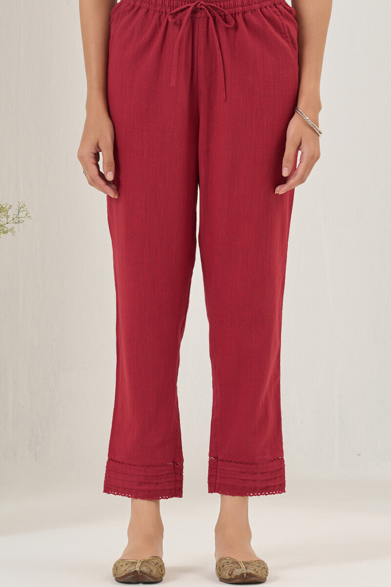 Maroon Handcrafted Gauze Slub Narrow Pants