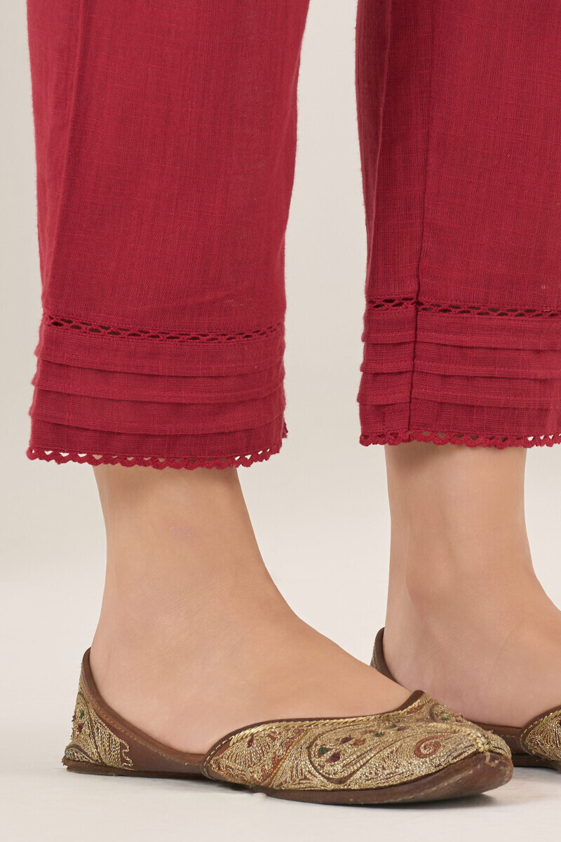 Maroon Handcrafted Gauze Slub Narrow Pants