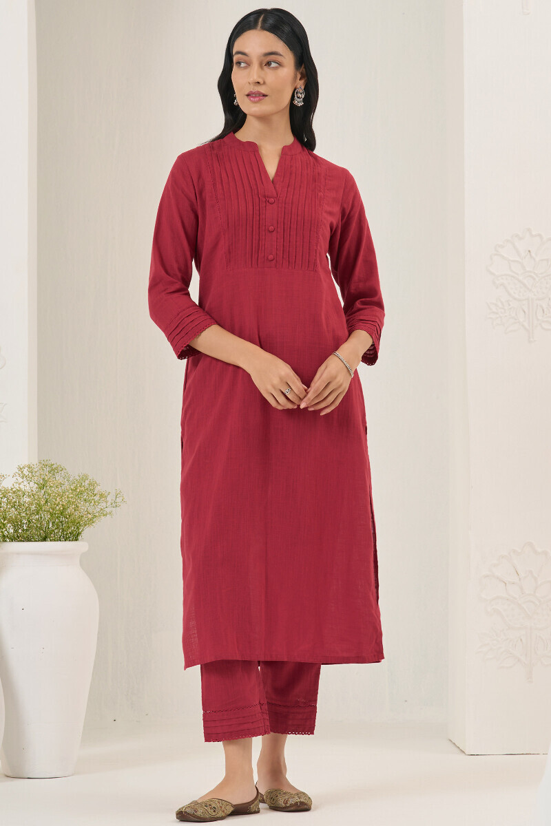 Maroon Handcrafted Gauze Slub Narrow Pants