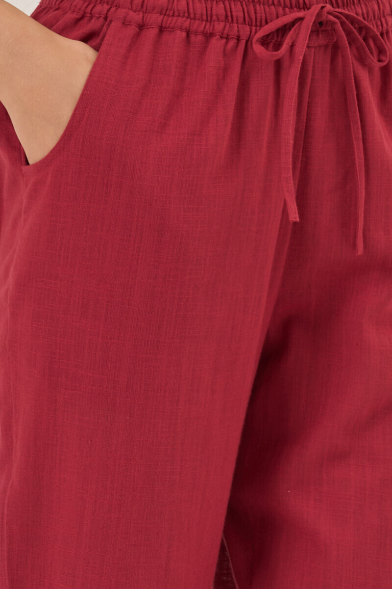 Maroon Handcrafted Gauze Slub Narrow Pants