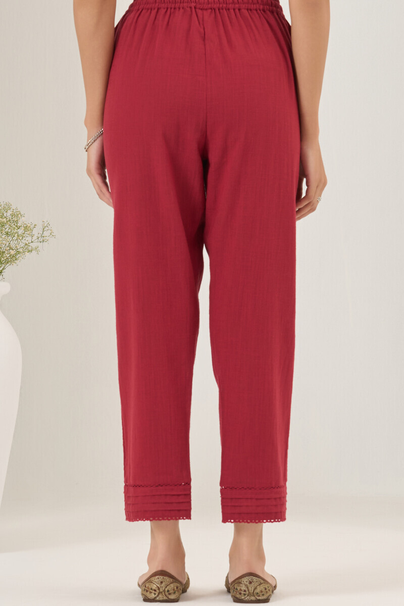 Maroon Handcrafted Gauze Slub Narrow Pants