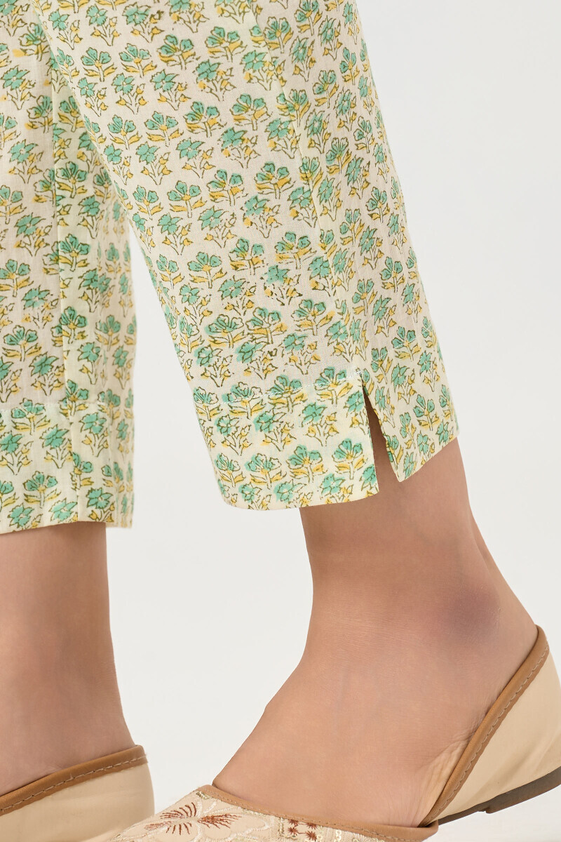 White Hand Block Printed Cotton Narrow Pants