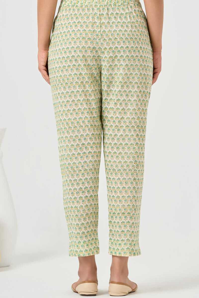 White Hand Block Printed Cotton Narrow Pants