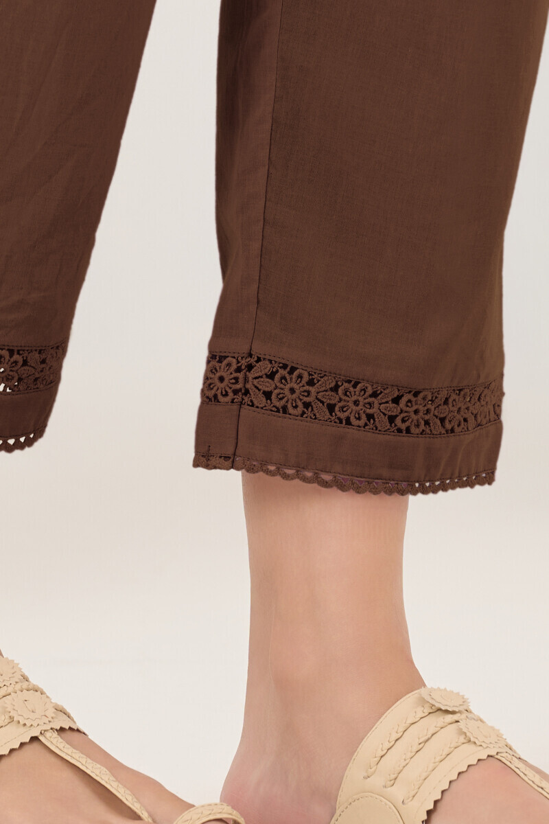 Brown Handcrafted Cotton Narrow Pants