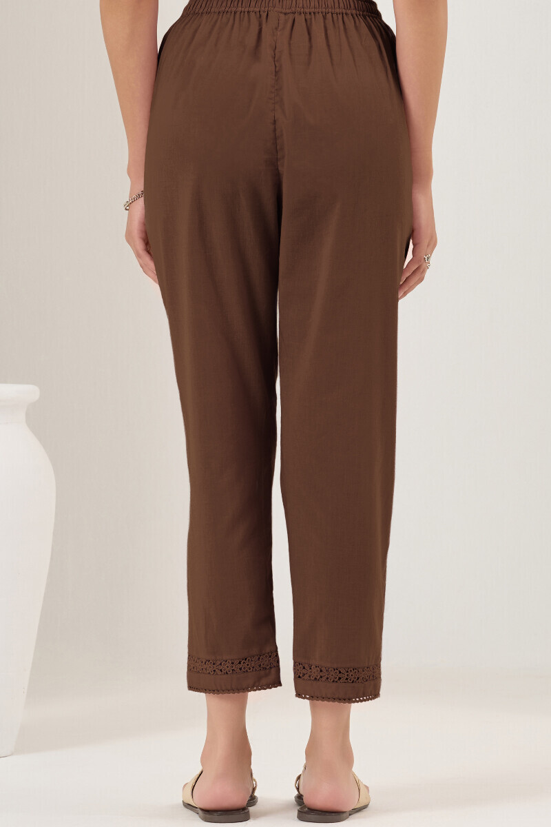Brown Handcrafted Cotton Narrow Pants