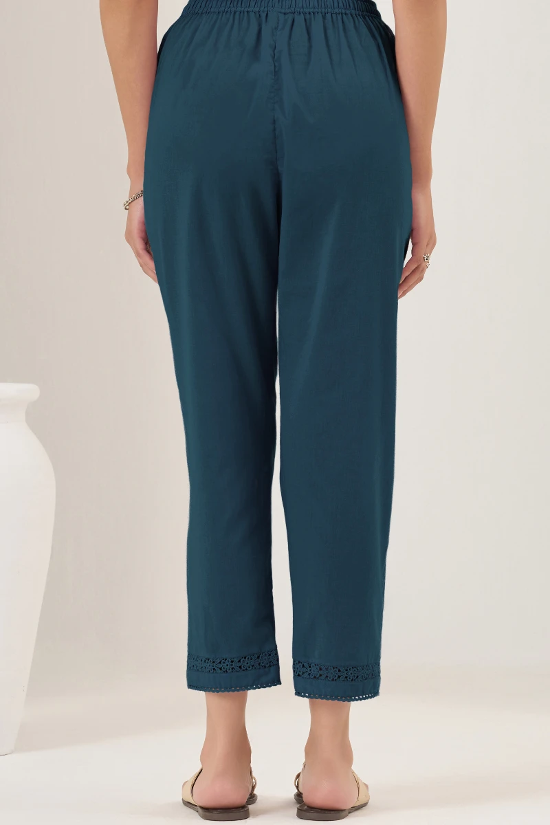 Navy Blue Handcrafted Cotton Narrow Pants