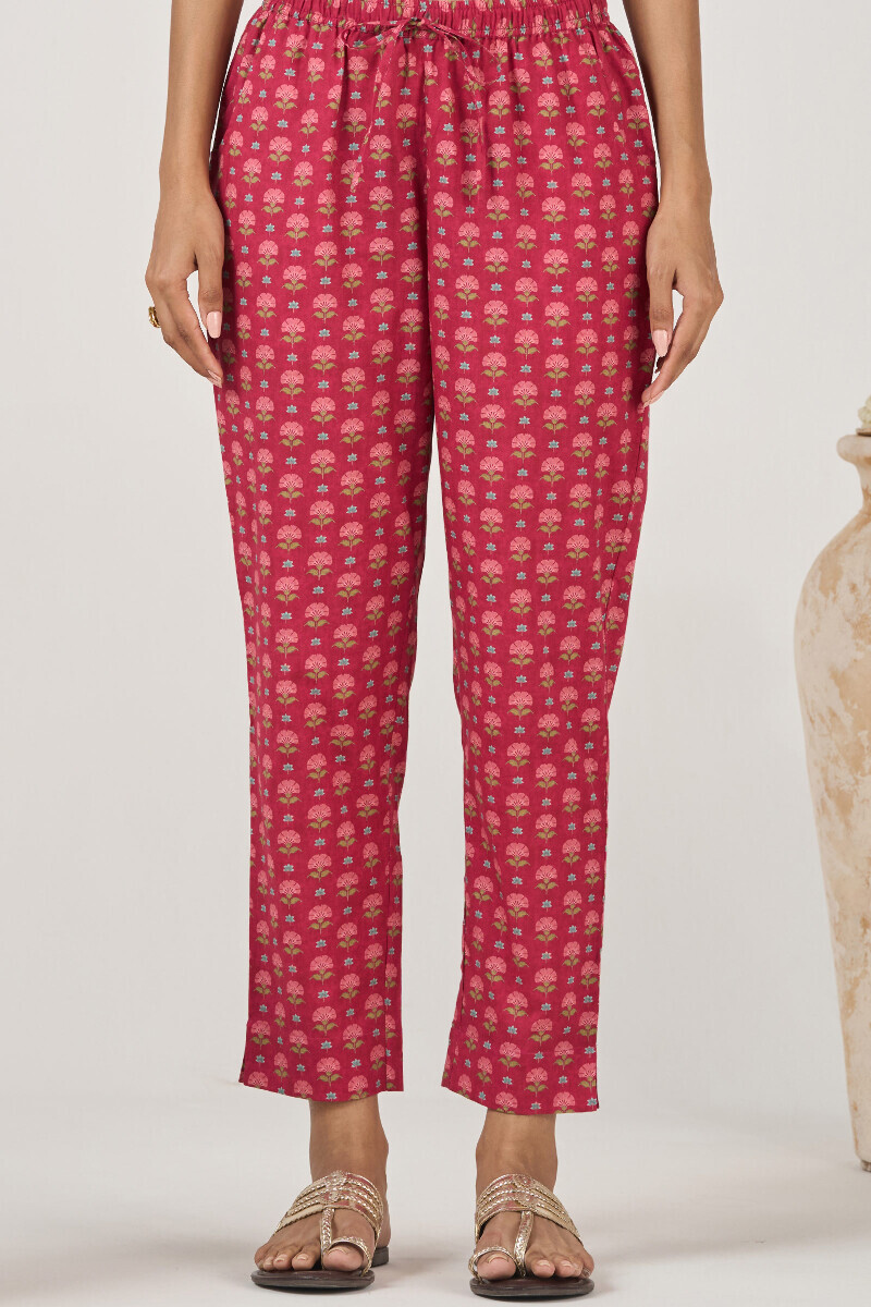 Pink Printed Cotton Narrow Pants