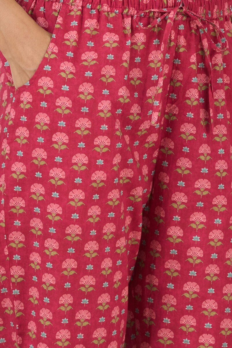 Pink Printed Cotton Narrow Pants