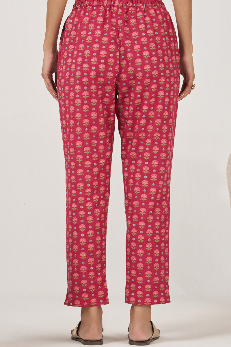 Pink Printed Cotton Narrow Pants
