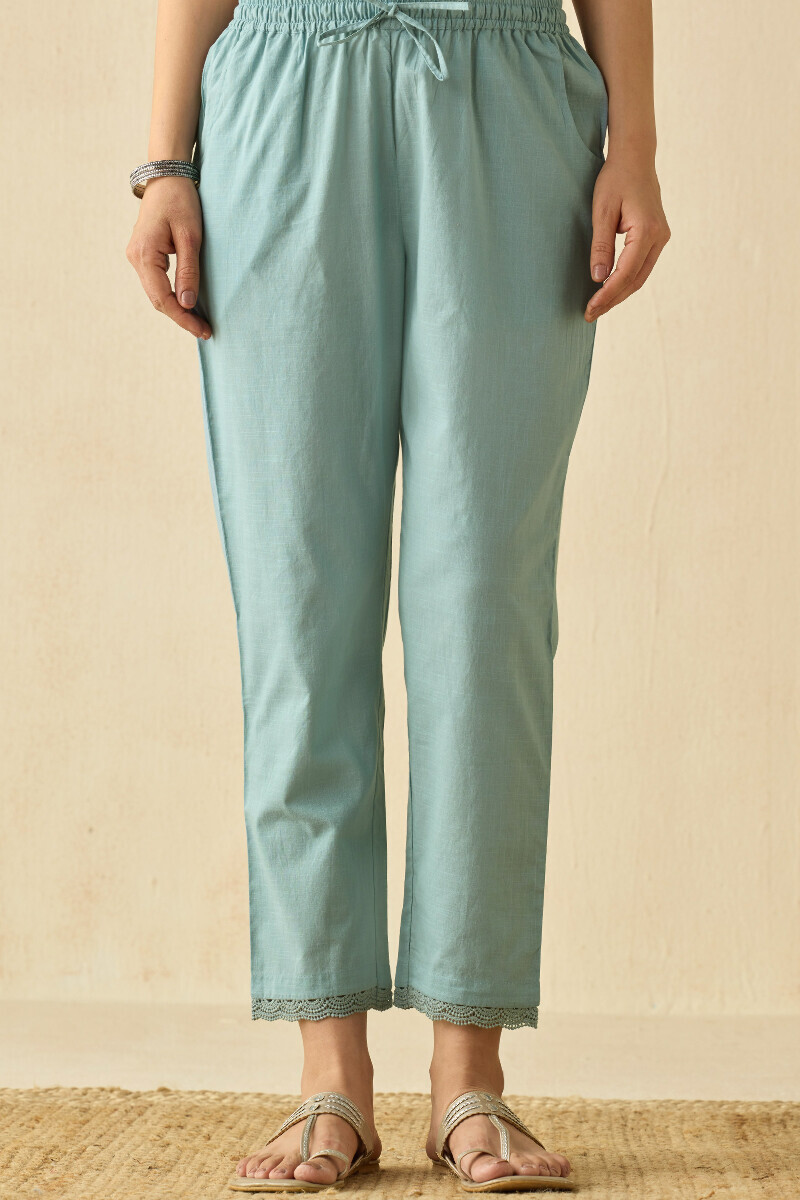 Grey Handcrafted Cotton Slub Narrow Pants