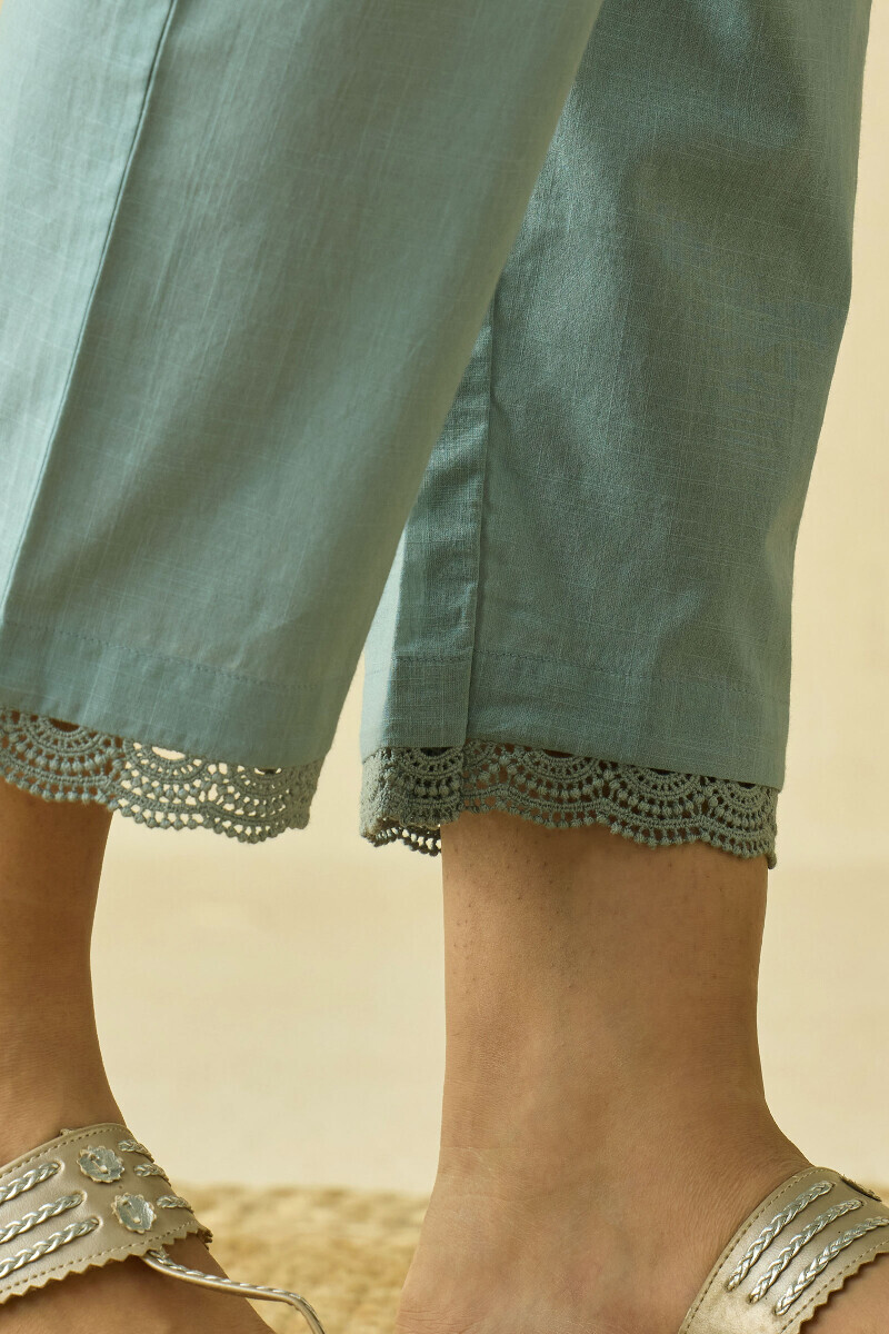 Grey Handcrafted Cotton Slub Narrow Pants