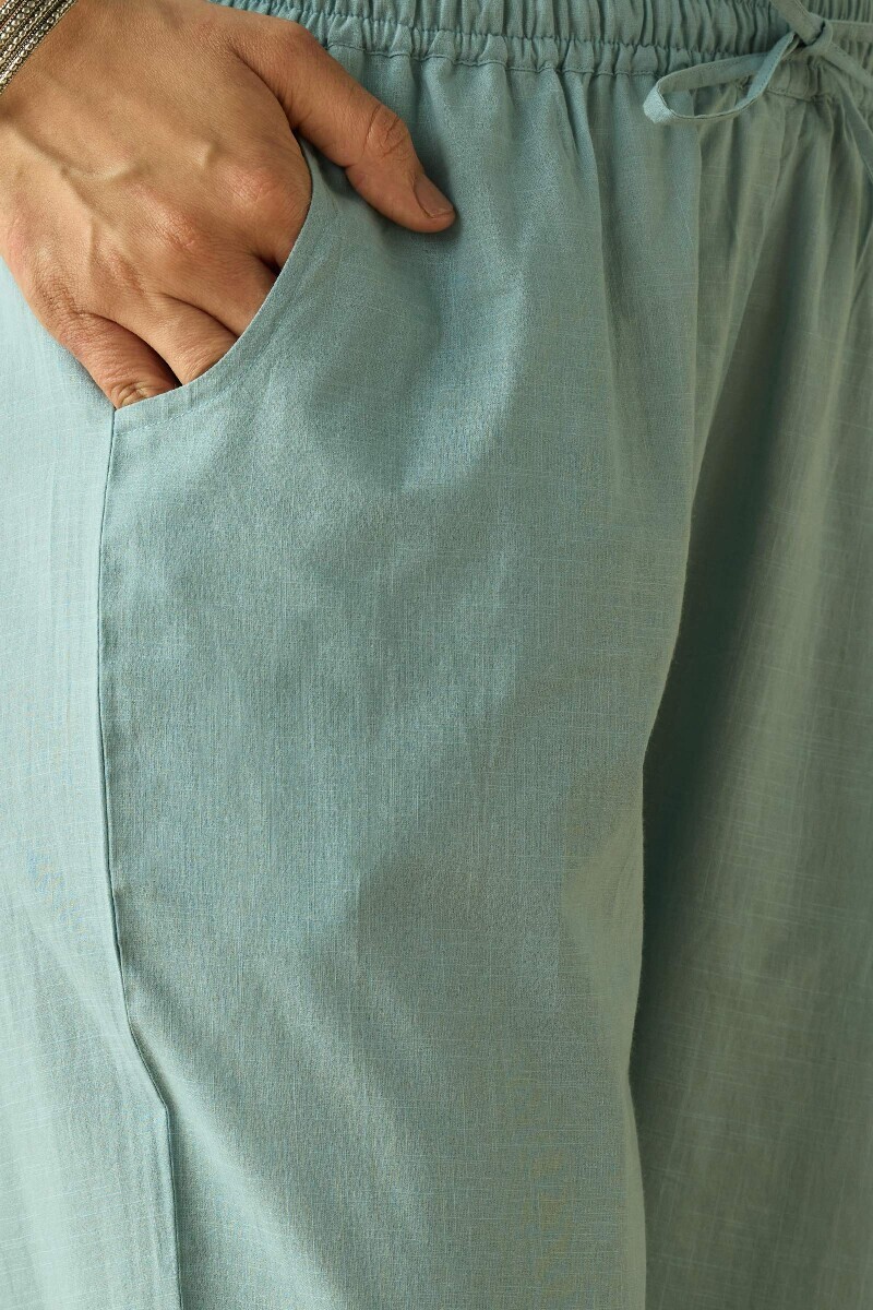 Grey Handcrafted Cotton Slub Narrow Pants