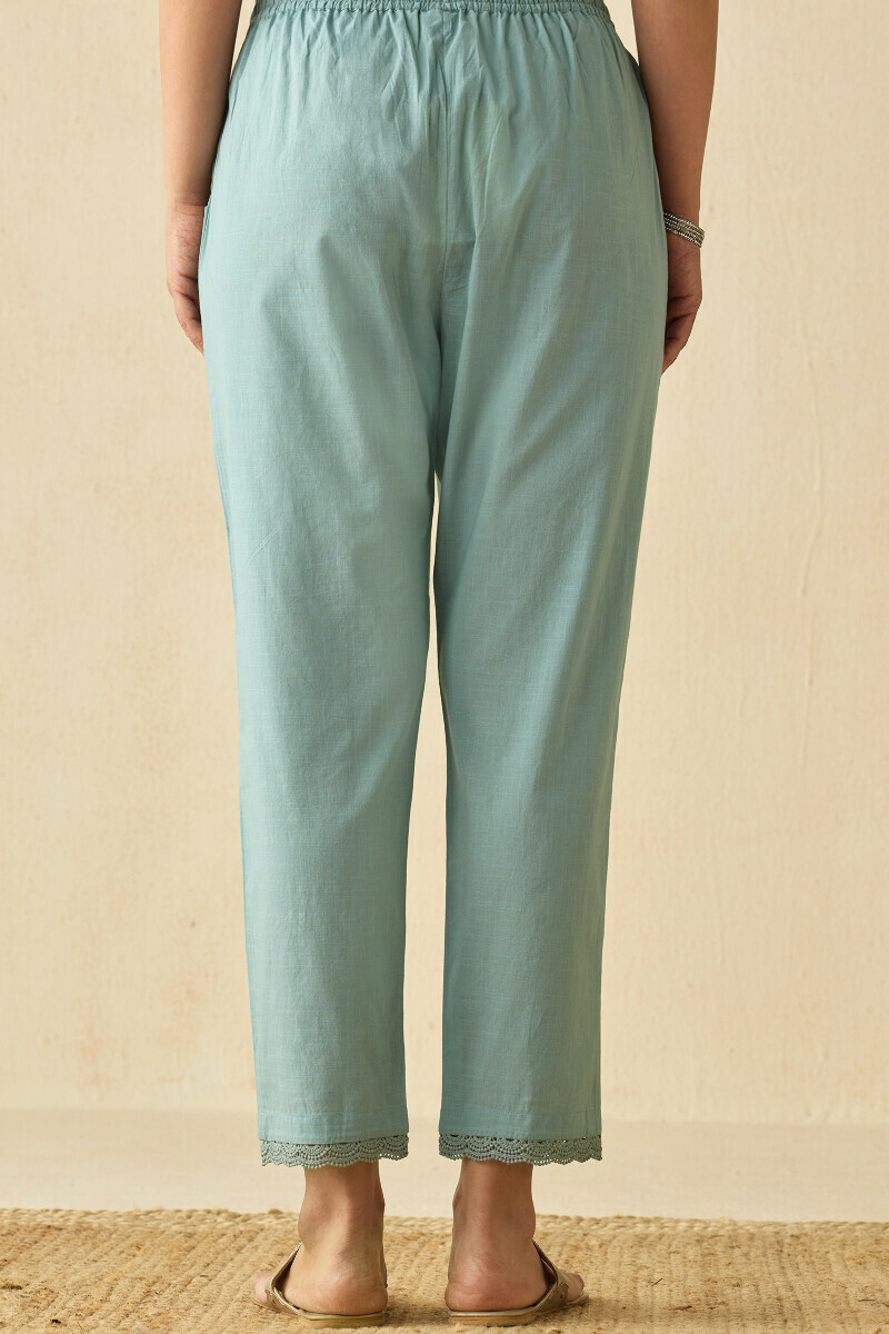 Grey Handcrafted Cotton Slub Narrow Pants