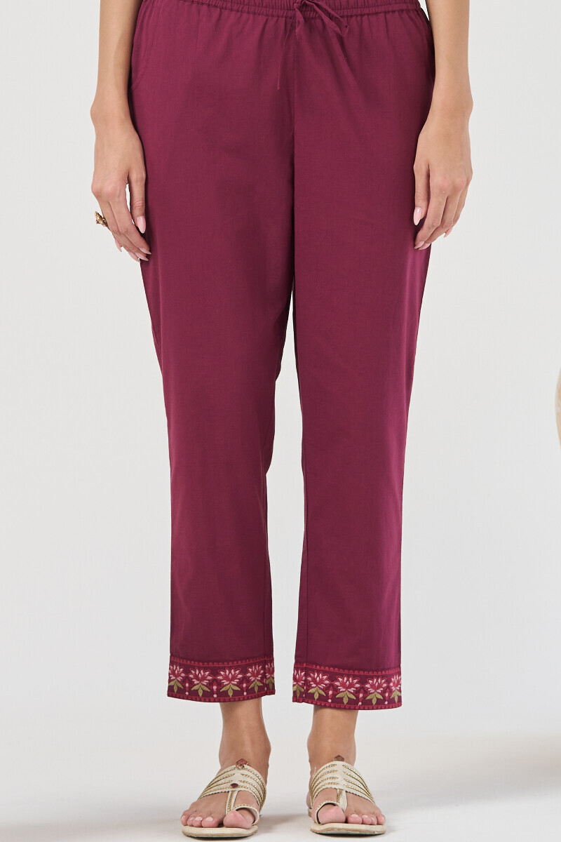 Purple Handcrafted Cotton Narrow Pants