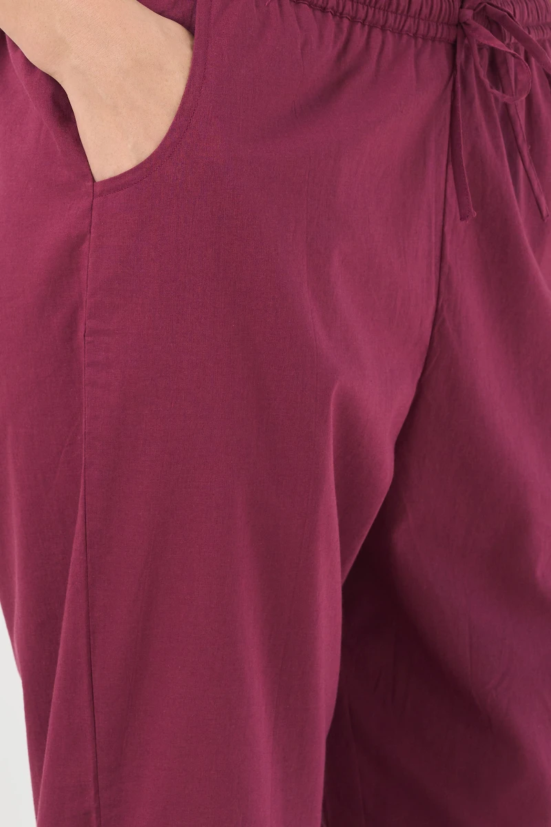 Purple Handcrafted Cotton Narrow Pants