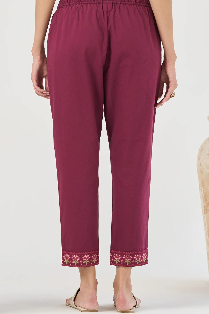 Purple Handcrafted Cotton Narrow Pants
