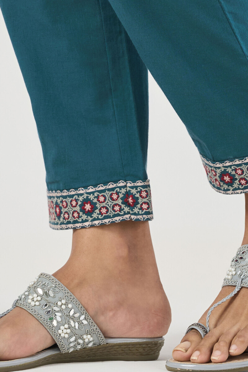Blue Handcrafted Cotton Narrow Pants