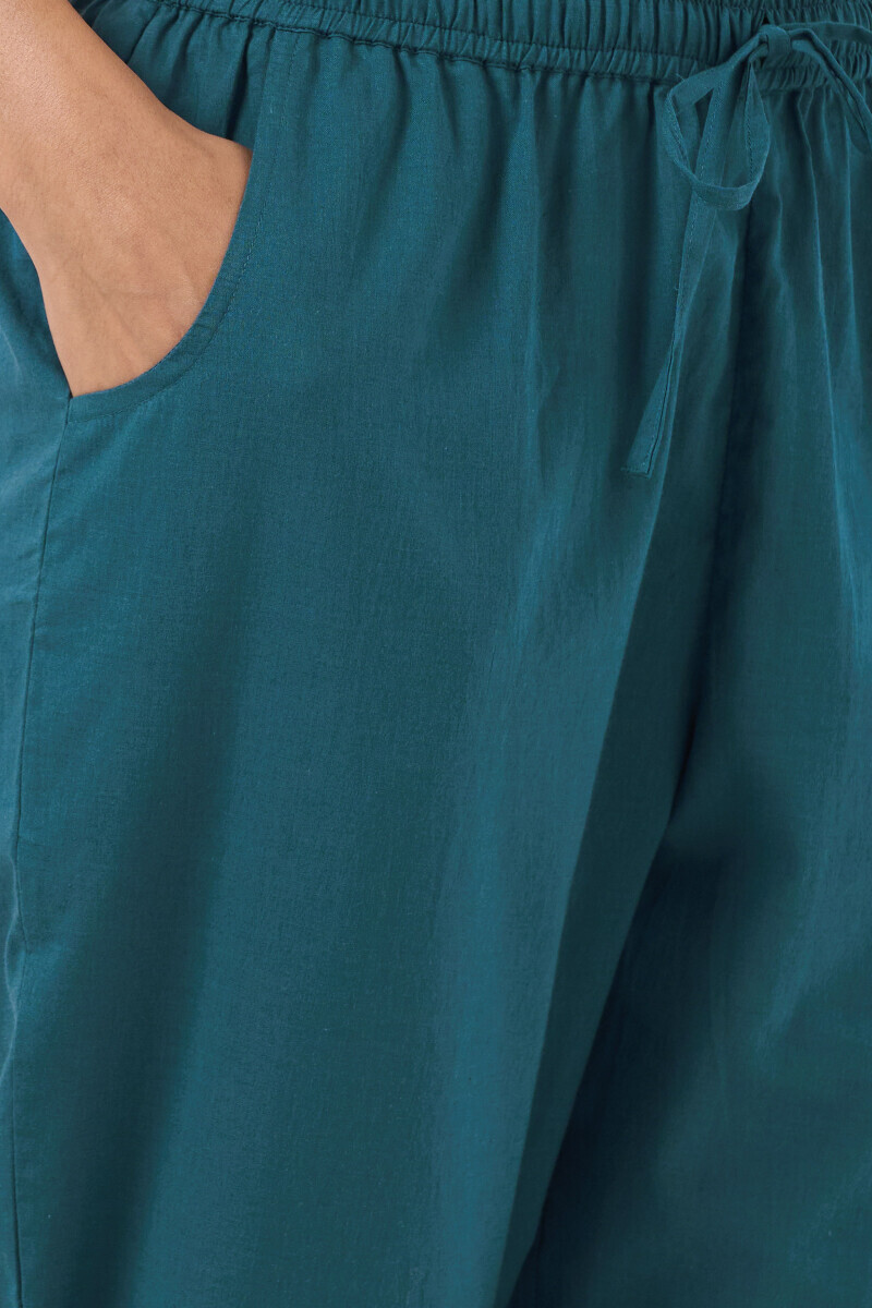 Blue Handcrafted Cotton Narrow Pants