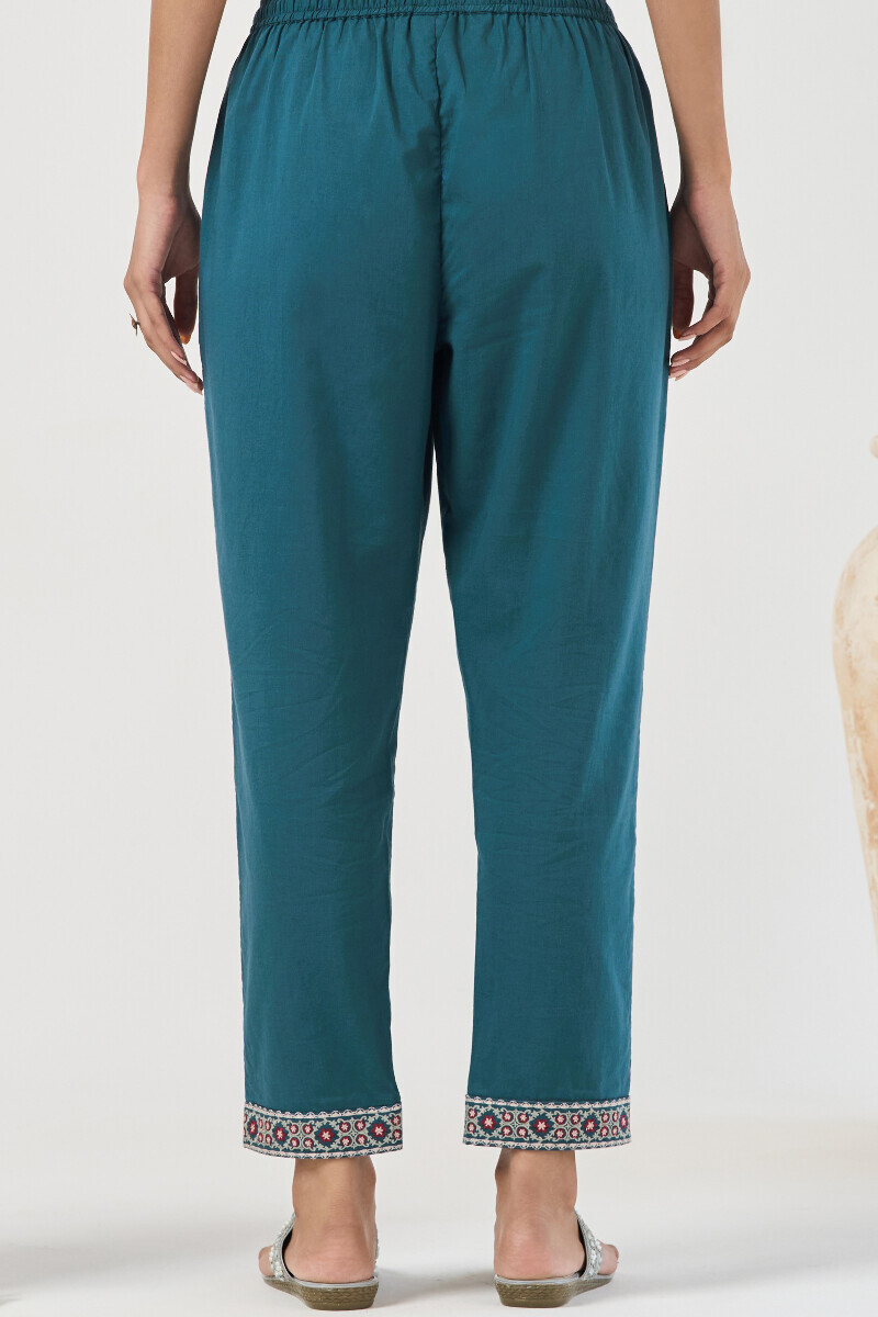 Blue Handcrafted Cotton Narrow Pants