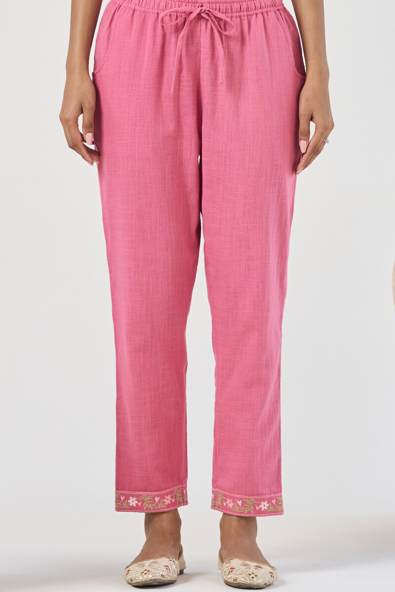 Pink Handcrafted Gauze Slub Narrow Pants