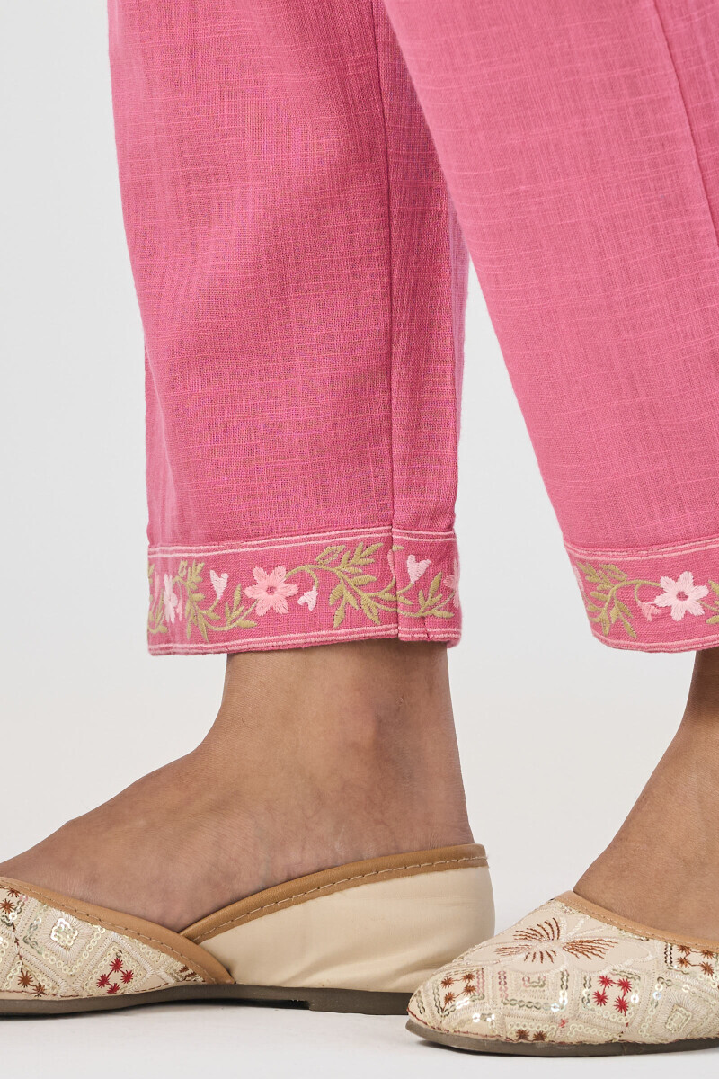 Pink Handcrafted Gauze Slub Narrow Pants