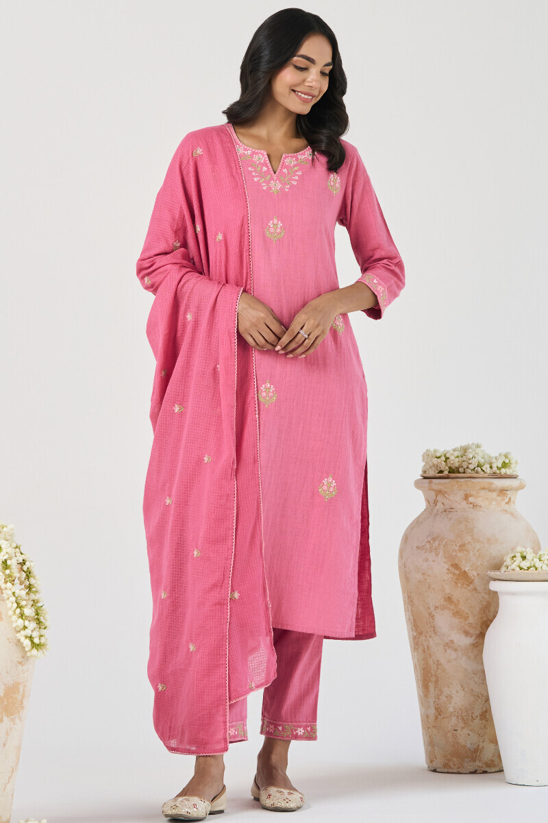 Pink Handcrafted Gauze Slub Narrow Pants