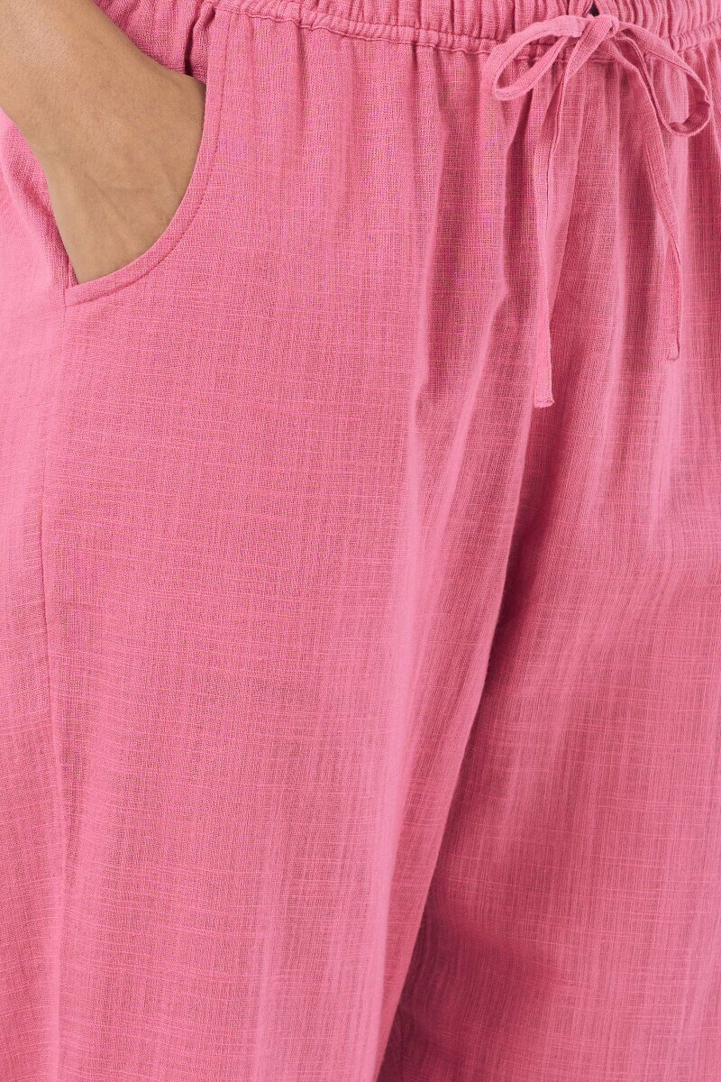 Pink Handcrafted Gauze Slub Narrow Pants