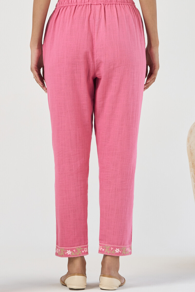 Pink Handcrafted Gauze Slub Narrow Pants