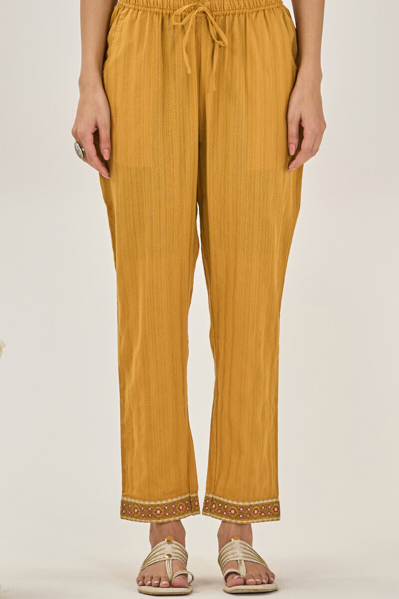 Mustard Handcrafted Cotton Dobby Narrow Pants