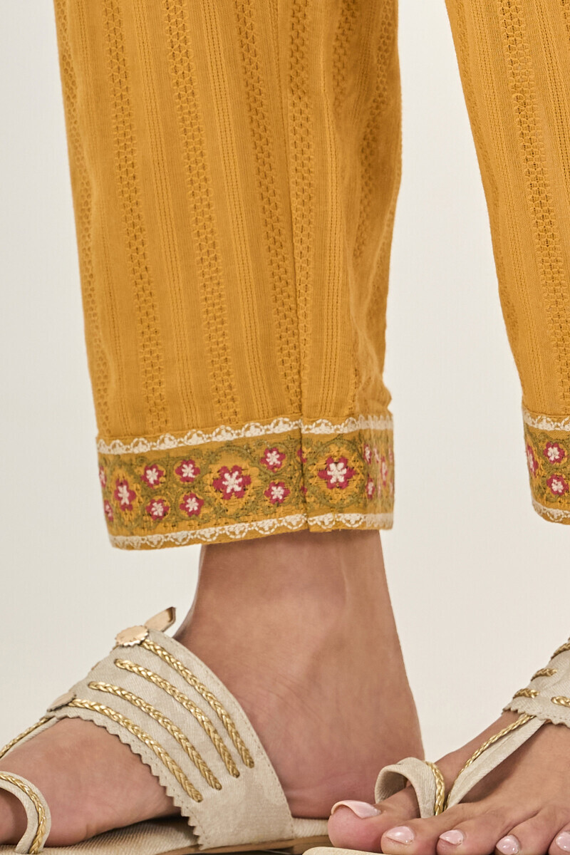Mustard Handcrafted Cotton Dobby Narrow Pants