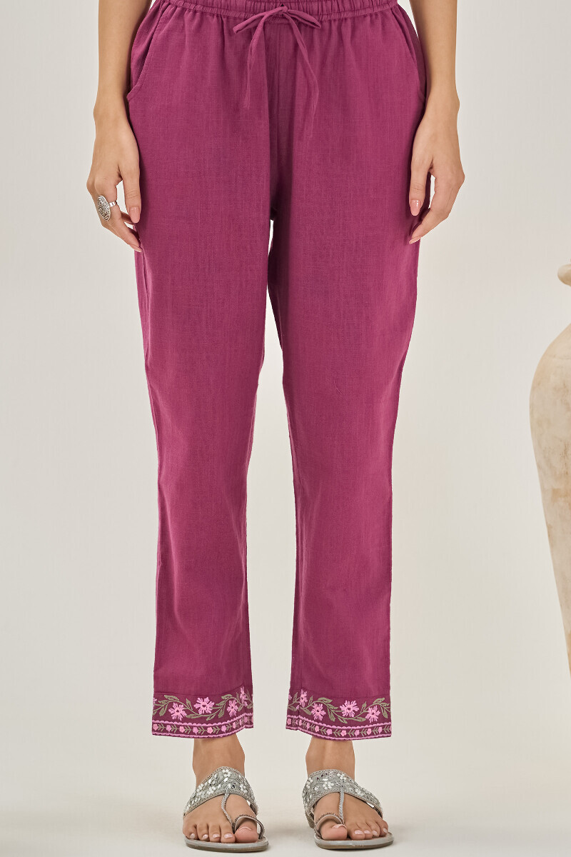 Purple Handcrafted Gauze Slub Narrow Pants