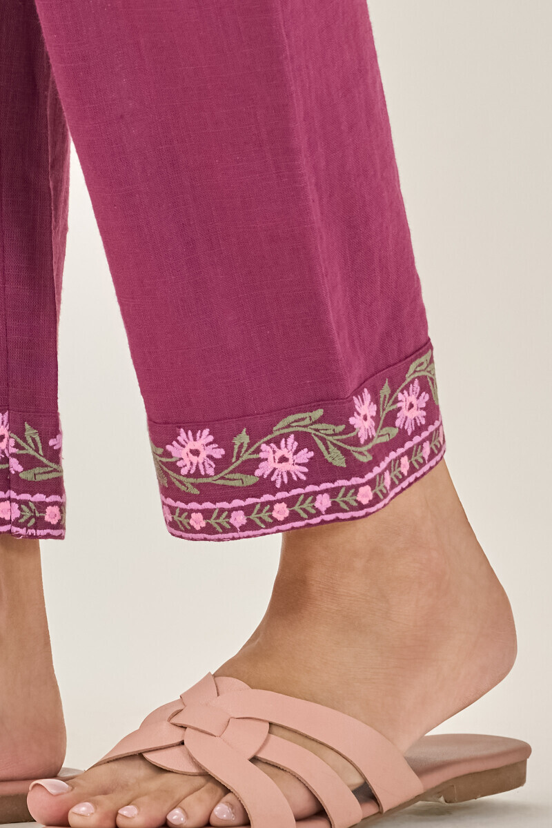 Purple Handcrafted Gauze Slub Narrow Pants
