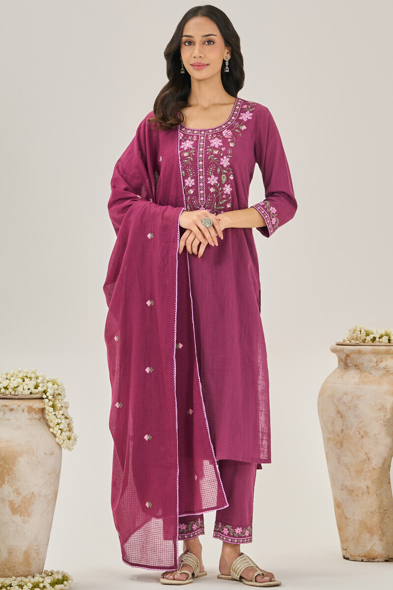 Purple Handcrafted Gauze Slub Narrow Pants