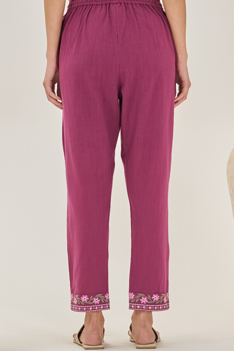 Purple Handcrafted Gauze Slub Narrow Pants