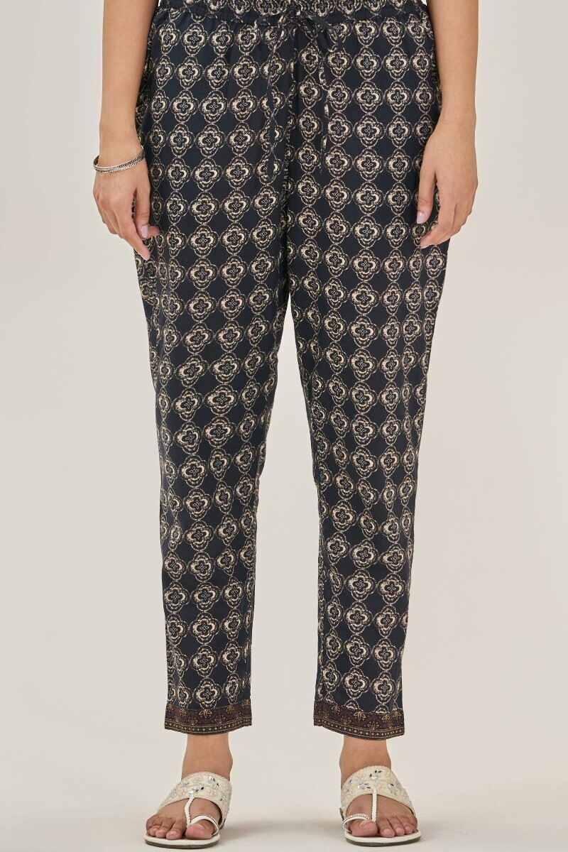 Black Printed Cotton Narrow Pants