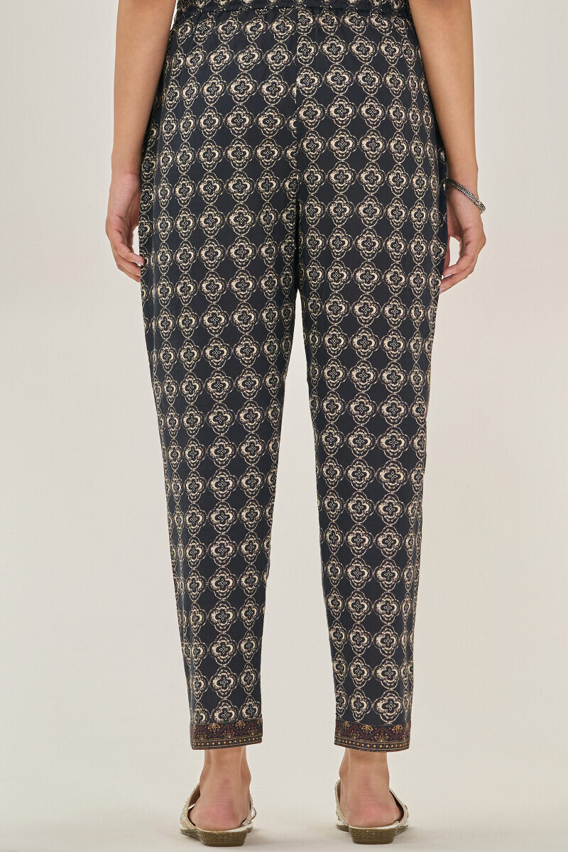 Black Printed Cotton Narrow Pants