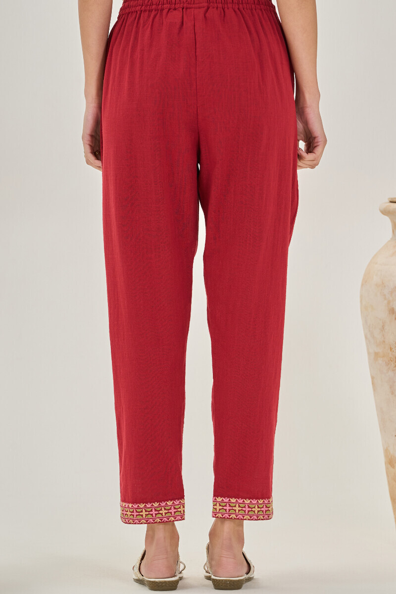 Red Handcrafted Gauze Slub Narrow Pants
