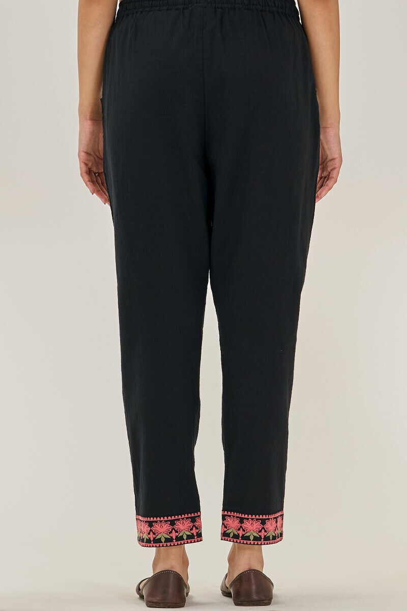 Black Handcrafted Gauze Slub Narrow Pants