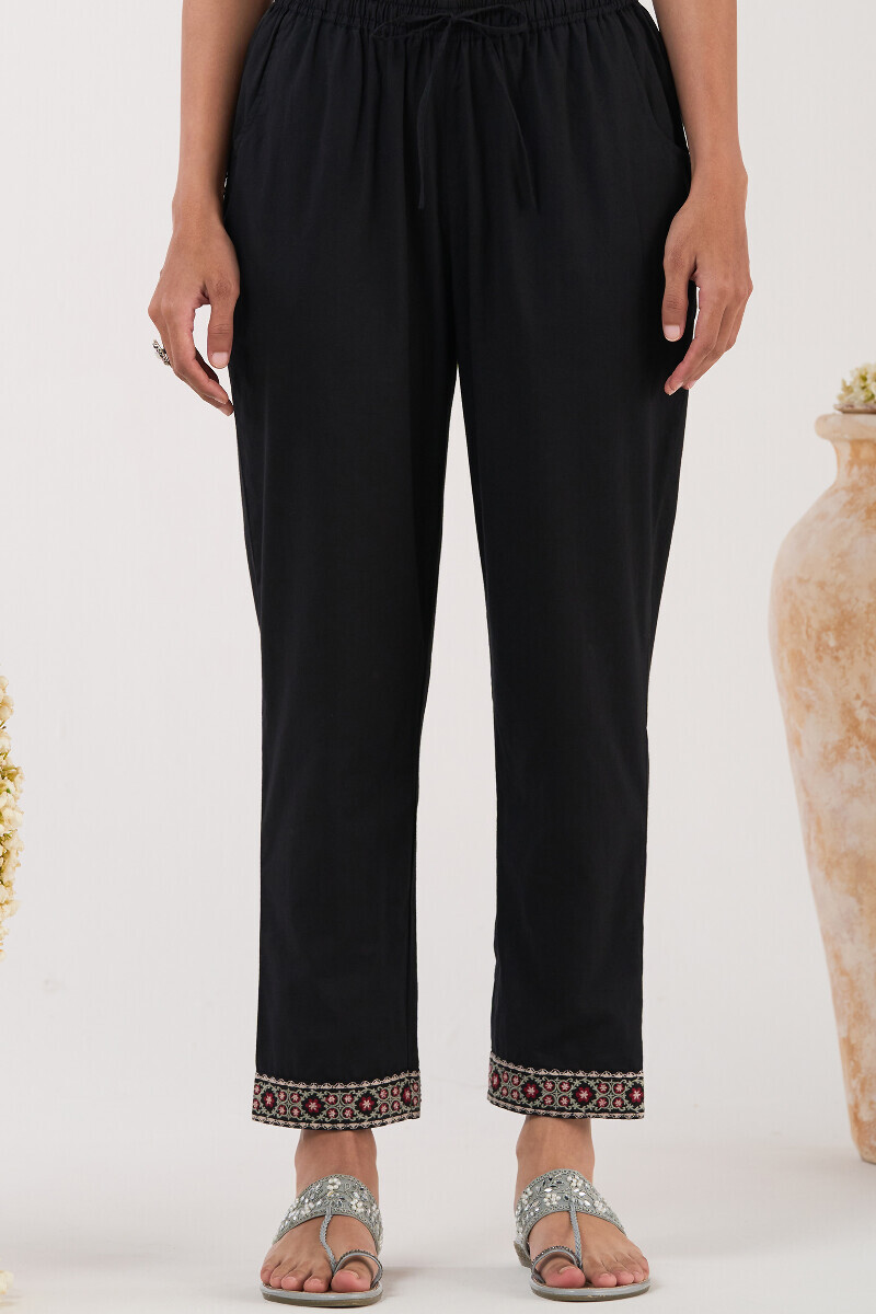 Black Handcrafted Cotton Narrow Pants