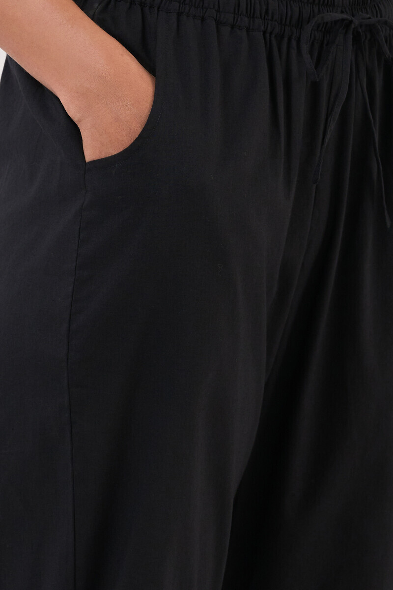 Black Handcrafted Cotton Narrow Pants