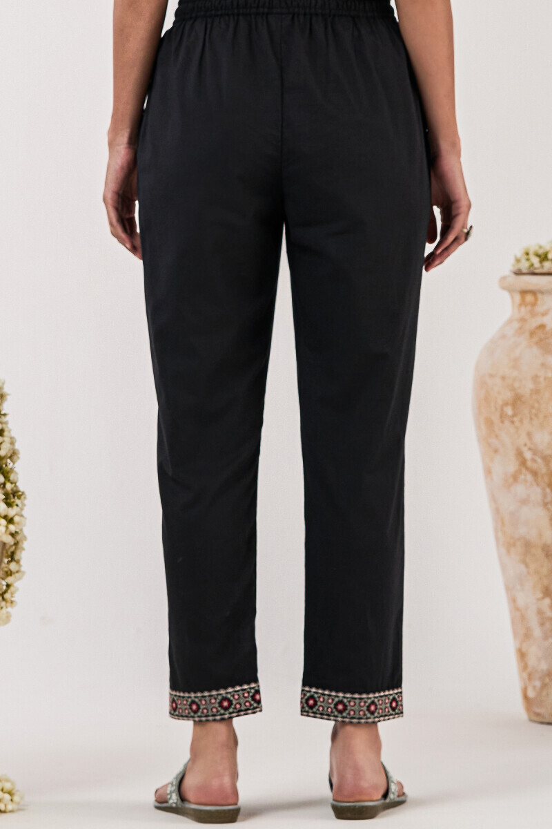 Black Handcrafted Cotton Narrow Pants