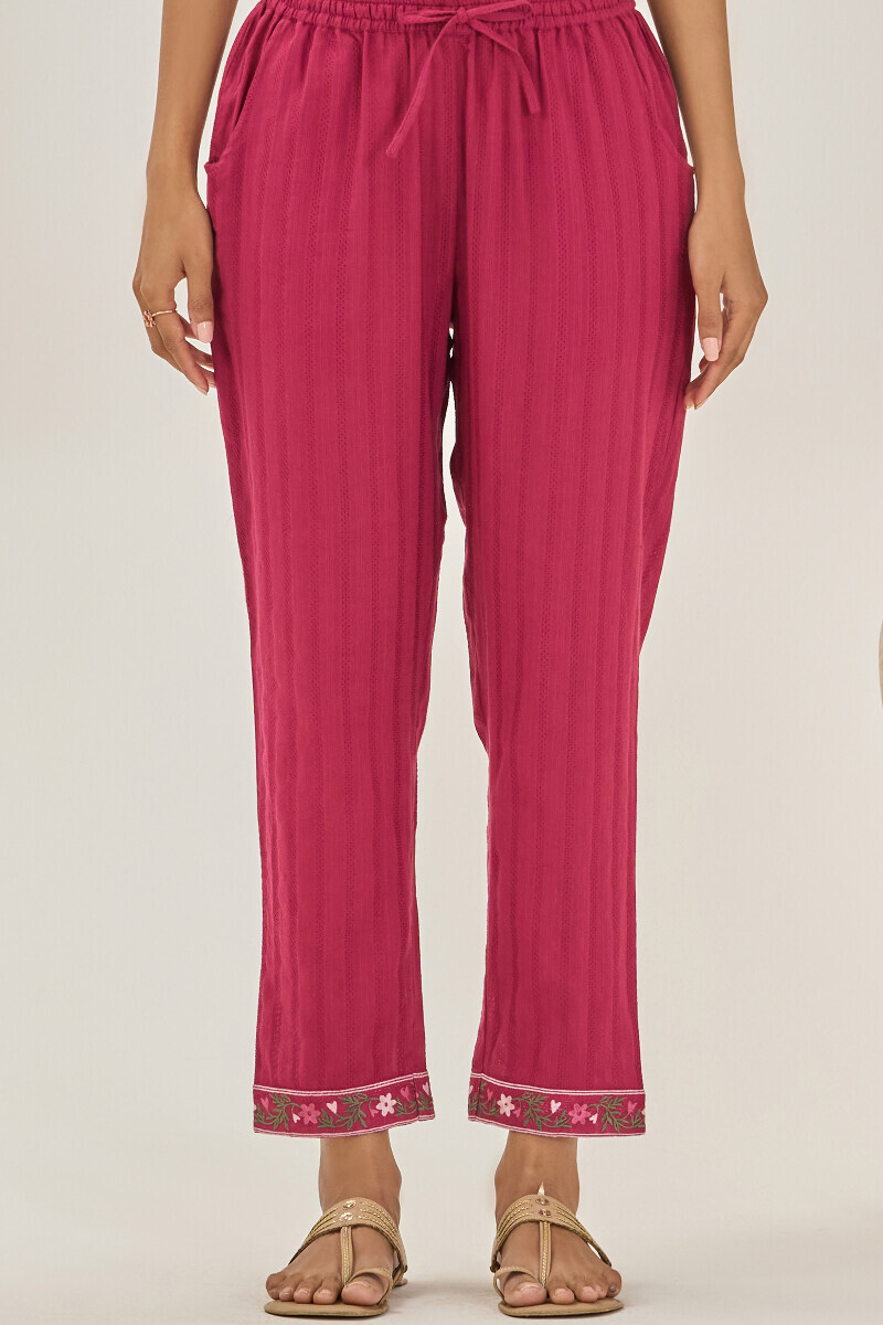 Pink Handcrafted Cotton Dobby Narrow Pants