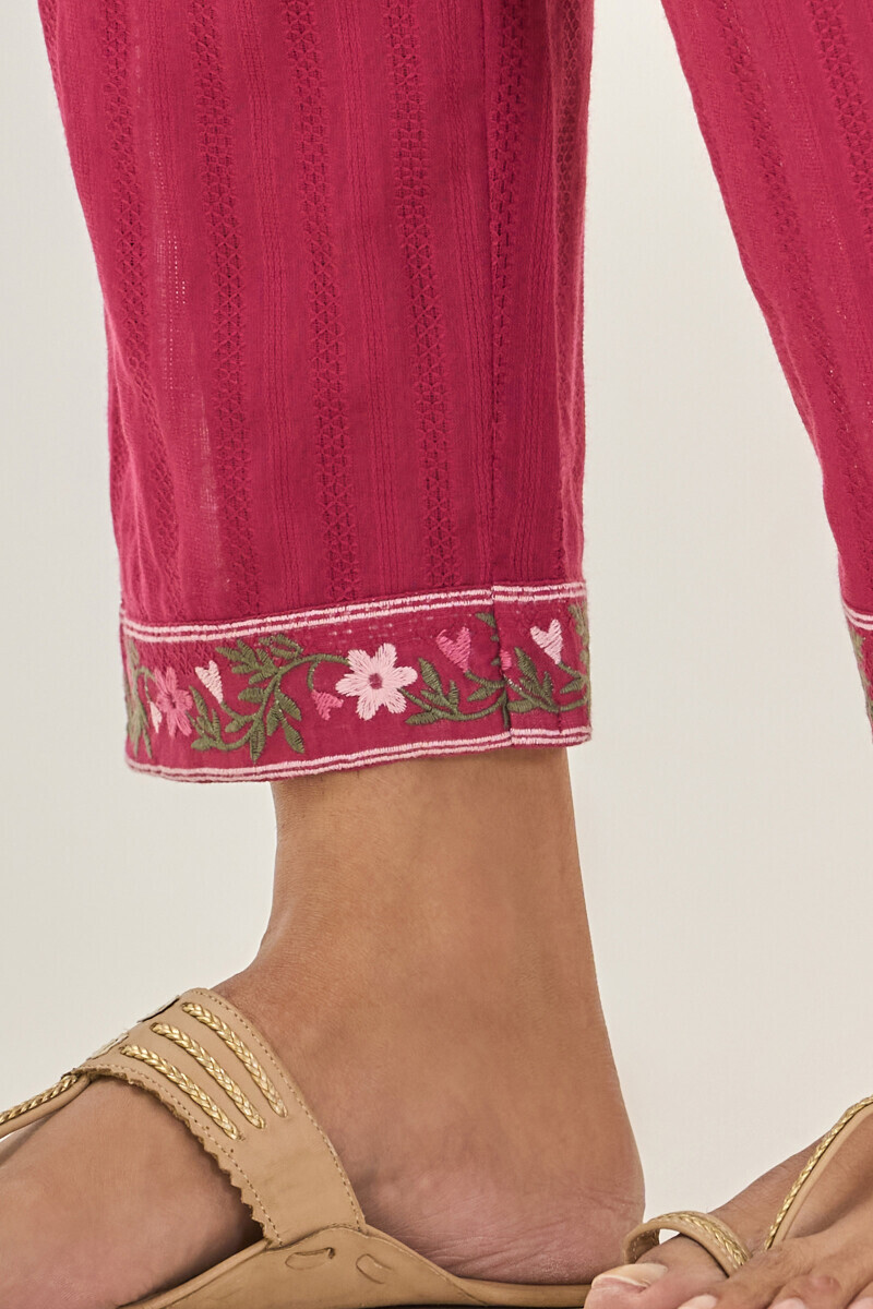 Pink Handcrafted Cotton Dobby Narrow Pants